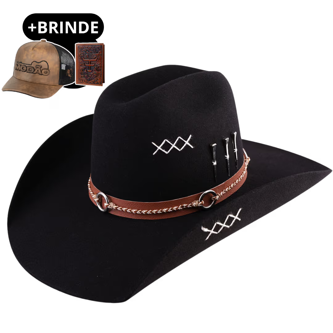 Chapéu 3 Cravos Americano Preto + Boné e Carteira GRÁTIS