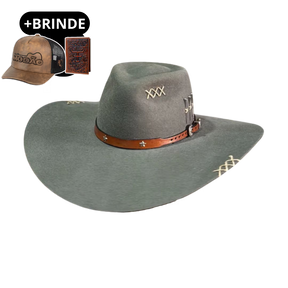 Chapéu 3 Cravos Casca de Bala Cinza+ Boné e Carteira GRÁTIS
