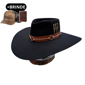 Chapéu 3 Cravos Casca de Bala Preto + Boné e Carteira GRÁTIS